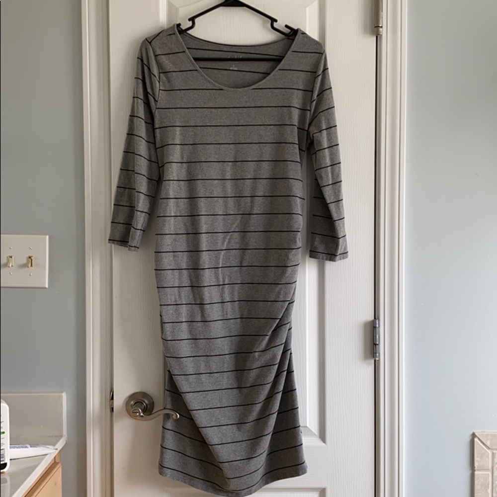 Grey Striped Maternity Dress